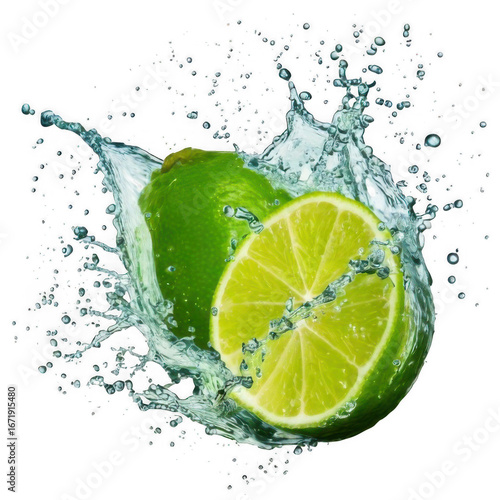  Fresh lime soda splash, isolated on white and transparent background