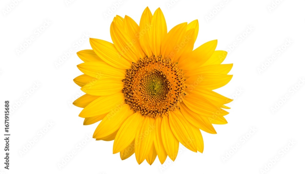 Fototapeta premium Vibrant yellow sunflower blossom, isolated on white background