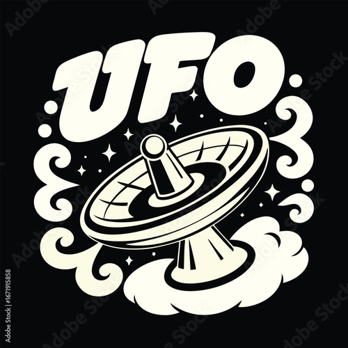 Vintage UFO Illustration Retro Spaceship Design for Science Fiction Fans and Believers