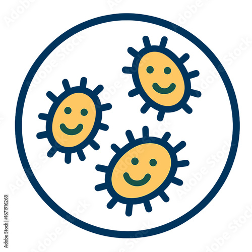 Cartoon bacteria smiling in a circular outline design Probiotic Culture Cells