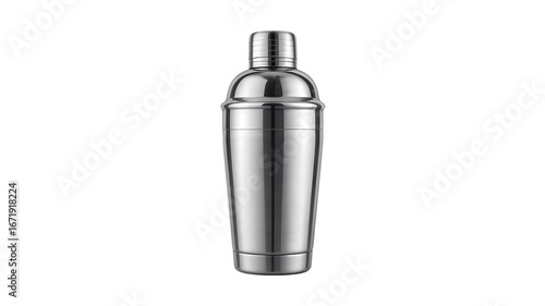 Classic stainless steel cocktail shaker for bartending and mixology isolated on transparent background