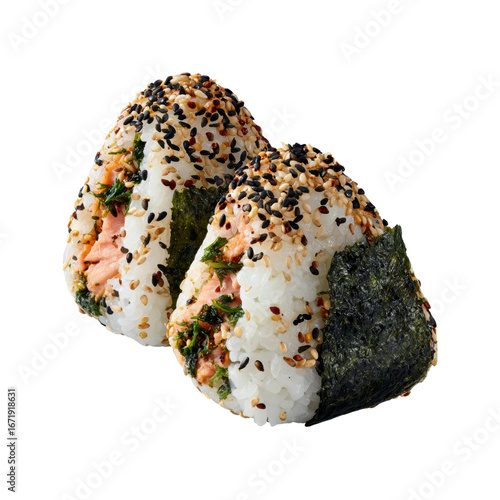 Delicious Salmon Onigiri Rice Balls with Sesame Seeds and Nori Seaweed