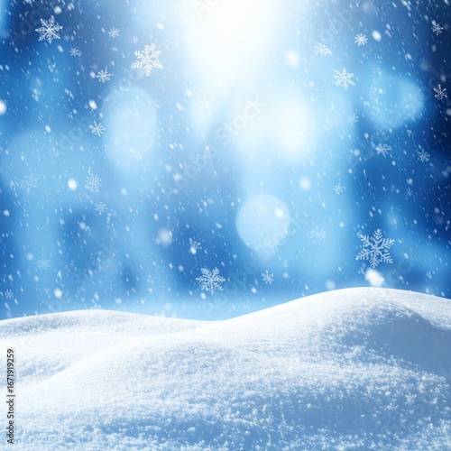 Wallpaper Mural Snowdrift Under a Gentle Snowfall with Blue Bokeh Background and Snowflake Ornaments Torontodigital.ca