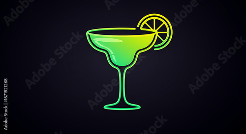 Vibrant Neon Margarita Illustration on Dark Background for Bar or Party Designs