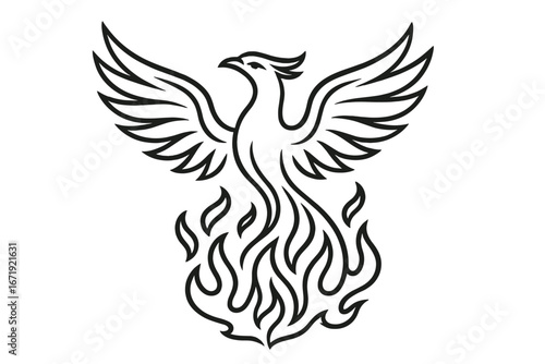 Elegant Phoenix Design Symbolizing Rebirth and Transformation with Intricate Wings and Flames in Minimalist Style, Vector Cartoon Illustration for Spiritual and Mythical Concepts