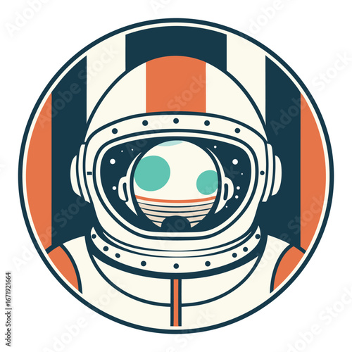 Retro Astronaut Illustration with Bold Stripes a Nostalgic Space Journey
