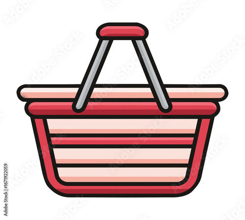 Empty supermarket shopping basket vector illustration isolated on transparent white background, png. 