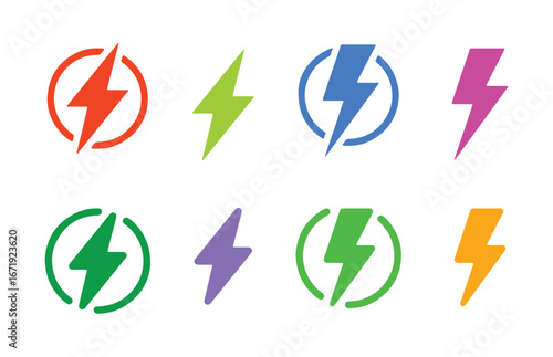 Thunderbolt flat style vector symbol collection. Lightning bolt vector set. 