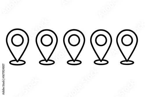 Vector set of black location pins and map pointers, navigation icons collection, GPS markers, map pointers for travel, navigation, location, direction, and geolocation concepts