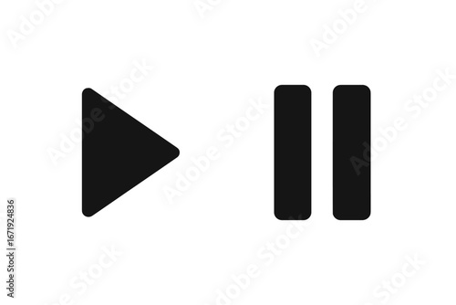 Play and Pause Vector Icons in Black, Media Control Button Symbols, Isolated Transparent Background, Minimalist Flat Design for User Interface and Multimedia Applications