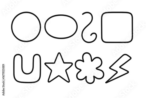 Simple line illustrations of abstract geometric and organic shapes for graphic design projects and creative applications. Vector cartoon icons on transparent background for versatile use.