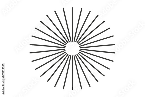 Vintage sunburst rays beam vector element isolated, striped geometric shape pattern, retro starburst sunshine design, cartoon style radiant light background illustration