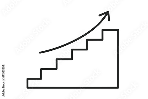 Staircase ascending symbolizing growth, progress, success, and achievement in minimalist style, simple vector cartoon illustration with clear upward arrow signifying elevation and advancement