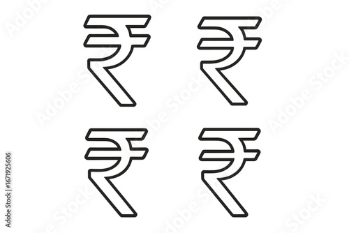 Rupee symbol set, Indian currency icons, India money vector, rupee signs collection, financial symbols, economic icons, transparent background, modern illustration, ordered set of 4