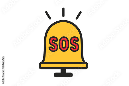SOS Bell Icon, Emergency Alarm Signal, Help and Warning Sign, Isolated Vector Cartoon Illustration with Transparent Background, Alert and Rescue Symbol for Emergency Situations