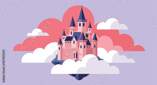 Castle Floating above Clouds Illustration