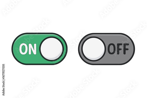 Switch toggle button ON and OFF vector isolated icon, power switch symbol, round button with sliding switch, colorful vector illustration with transparent background