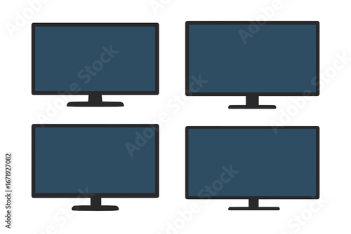 Modern TV screen vector illustration, trendy flat design of LCD display, digital plasma panel, cartoon style with transparent background, high-quality TV screen icons