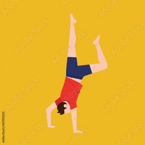 Person Doing Handstand Exercise on Solid Color Background