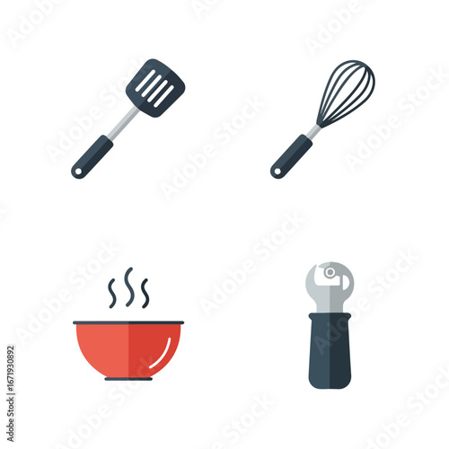 Cooking Utensils Displayed on Plain Background