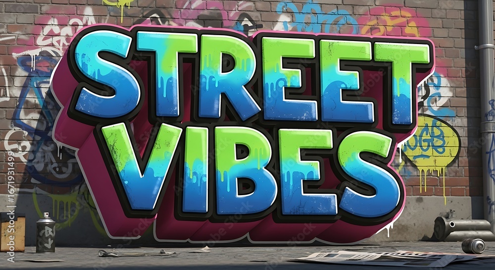 Fototapeta premium Graffiti art with the words street vibes on a brick wall