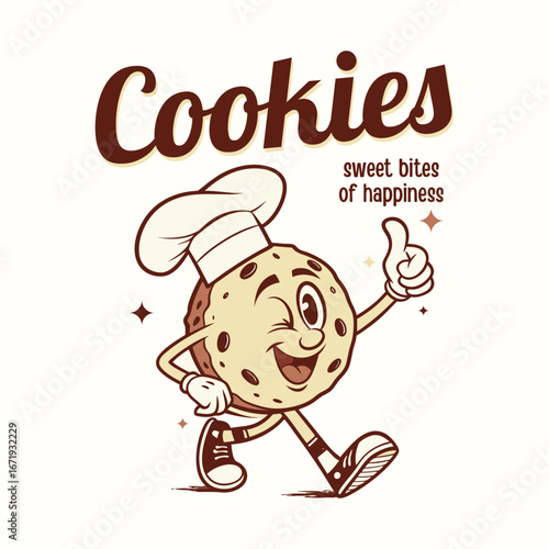 Cute Chocolate Chip Cookie Character Vector Design