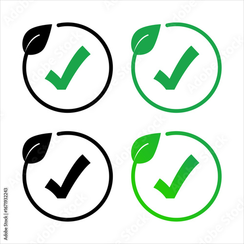 Leaf check mark circle set.