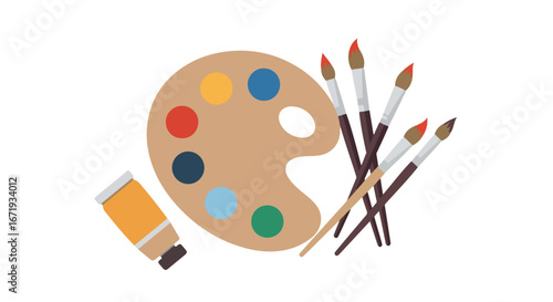 Art Supplies Flat Vector Illustration on Isolated White Background