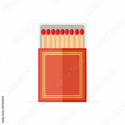 Open Matchbox with Matches Set for Lighting Fire Safety and Prevention Flat Design