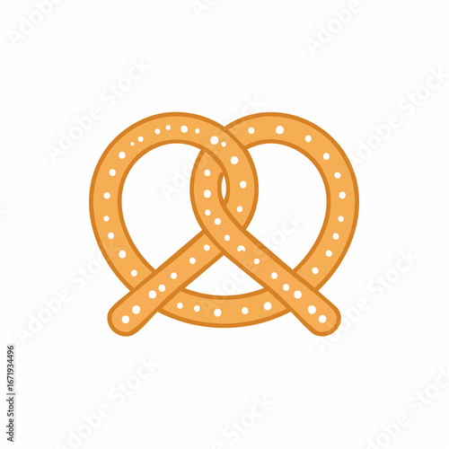 Freshly baked soft pretzel illustration. Traditional food icon design element in orange color.