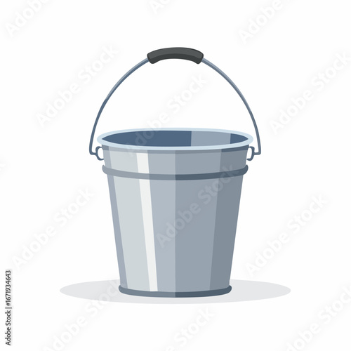 Cartoon image of a metal bucket with a handle isolated.