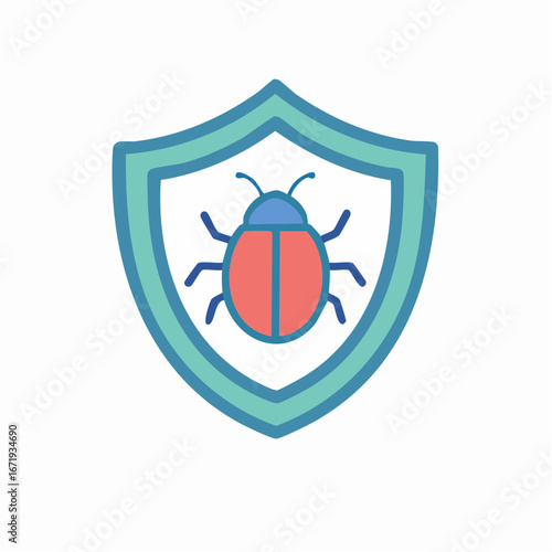 Digital security shield with bug icon representing antivirus protection and cyber threat defense