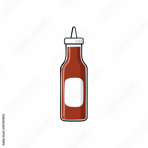 Cartoon style squeeze bottle with blank label for ketchup or barbecue sauce condiment