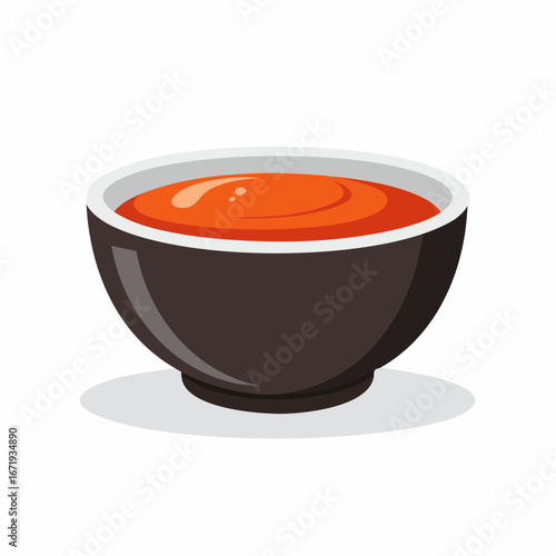 Delicious Red Orange Soup or Sauce in a Modern Dark Bowl Vector Illustration