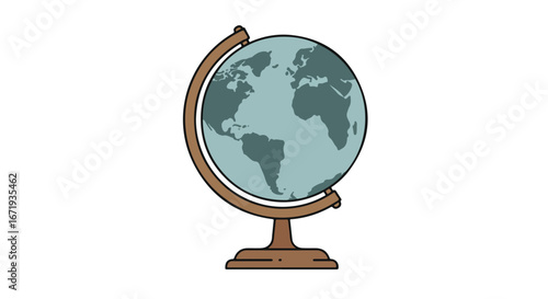 Depicting Earth Globe on a Stand, Isolated on White Background