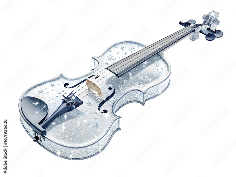 Obraz premium Elegant frozen violin with sparkling snowflakes, perfect for winter music or holiday themes, Isolated on white background.