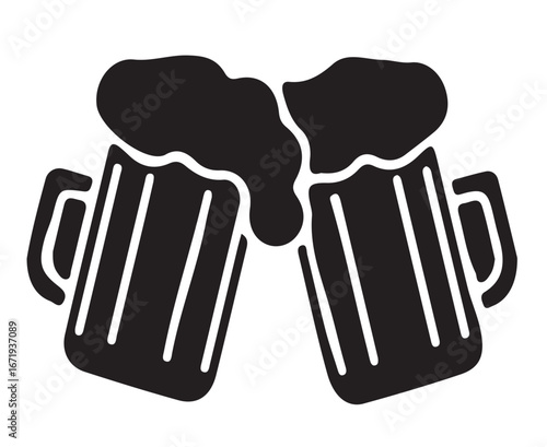 Vector illustration of a man holding a cold frothy beer mug or a sign at a vintage pub party