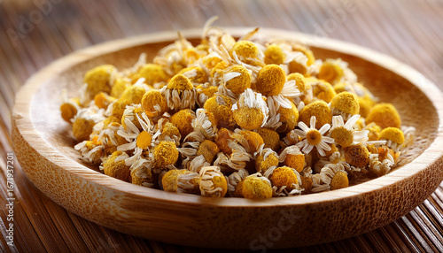 dried chamomile blossoms close up