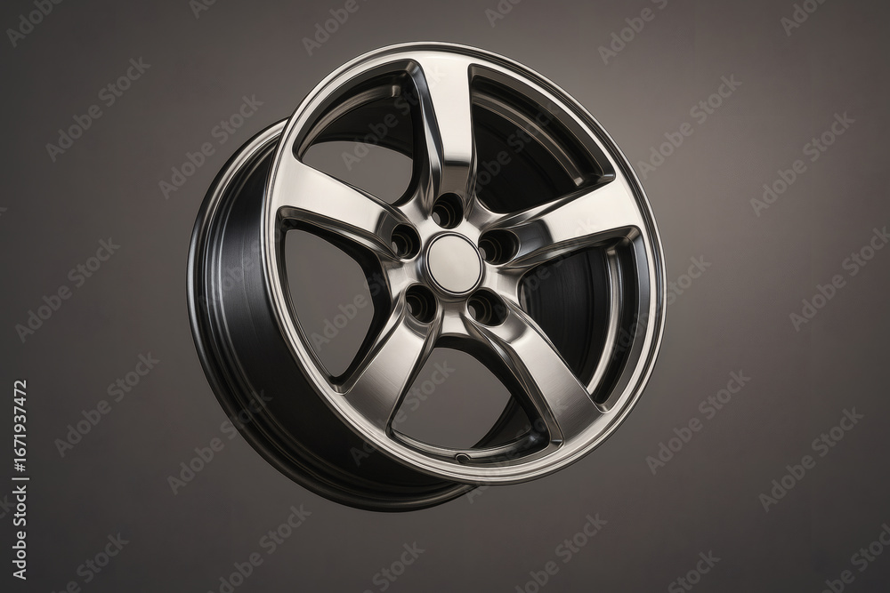 Fototapeta premium Shiny Alloy Wheel Rim on Gray Background