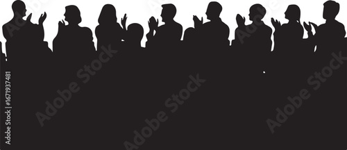 Silhouette of a diverse group of people clapping their hands in unison audience applause