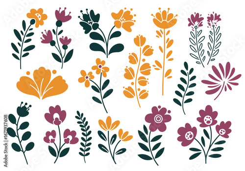 Charming floral elements collection for spring designs, perfect for invitations and craft projects