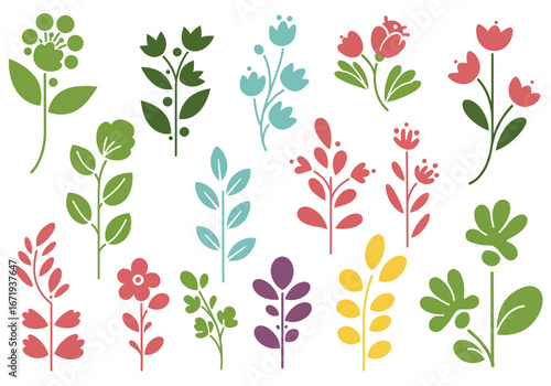 Colorful floral elements bringing spring's joy, great for invitations and botanical designs with vector origin