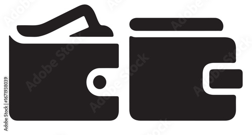 An isolated black silhouette of money card and moneybag  icon