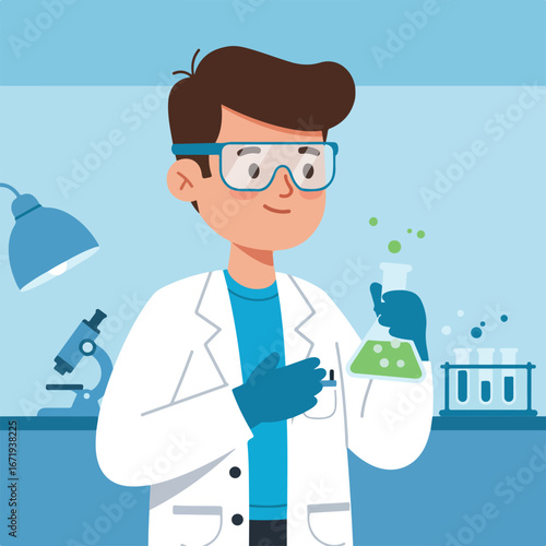Scientist Holding Flask with Liquid in Laboratory