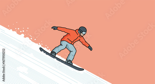 Snowboarder Gliding Down Snowy Slope