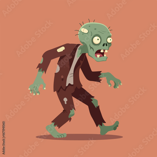 Zombie Walks with Grotesque Gait in a Spooky Environment