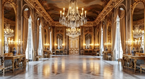 Wallpaper Mural Vintage Palace Ballroom with Chandeliers and Velvet Curtains Torontodigital.ca