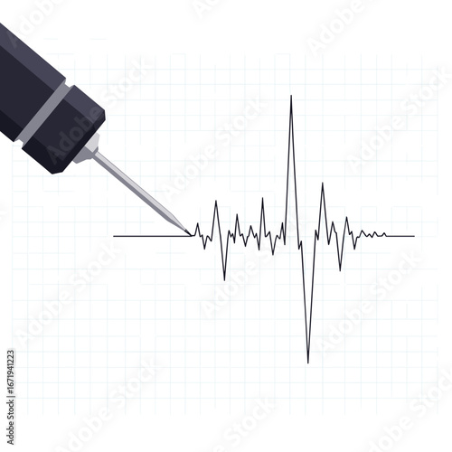 Analyzing seismic waves recorded by a stylus on a paper chart illustrating earthquake activity