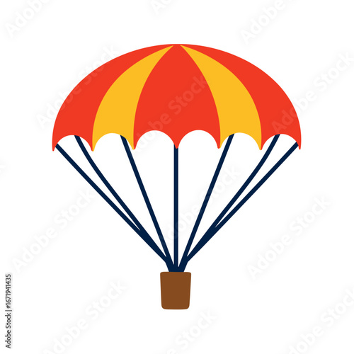 Colorful parachute with red and yellow canopy ready for landing  