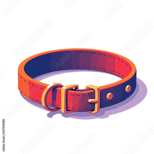 Red pet collar with buckle and loop on white background  